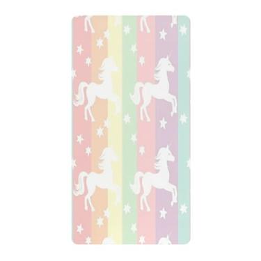 Imagem de Blueangle Lençol de berço padrão para berço infantil - Lençóis de algodão macio e respirável com listras de cavalo arco-íris (132)