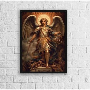 Imagem de Quadro Sacro Arcanjo Miguel 45X34Cm - Com Vidro Preta