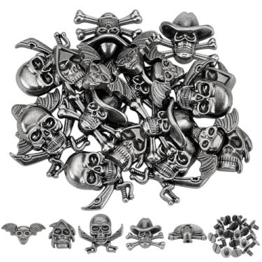 Imagem de PH PandaHall 20 peças de rebites de cabeça de crânio botões decorativos de couro, 4 estilos de rebites de liga de cabeça de caveira punk para bolsa de roupas cinto jaqueta de couro DIY artesanato