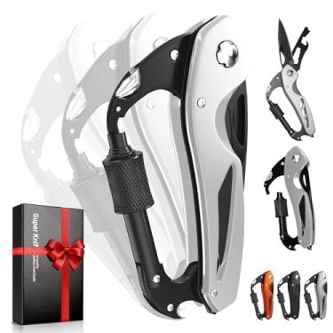 Imagem de Carabiner Multitool 9 em 1 EDC canivete de bolso, chave hexagonal, serra, chave de fenda, abridor de garrafa, disjuntor, equipamento de sobrevivência para acampamento, escalada, presentes para homens