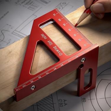 Imagem de Régua de triângulo de esquadria de liga de alumínio 45°/90°, ferramenta de medição multiângulo 3D com escala métrica para marcenaria, layout, desenho e acessórios de serra de mesa transferidor