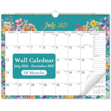 Imagem de Calendário 2026-2027 - Calendário de parede 2026-2027, julho de 2026 - dezembro de 2027, 37 x 29 cm, calendário de parede com encadernação em espiral, tarefas, notas, feriados, perfeito para casa ou
