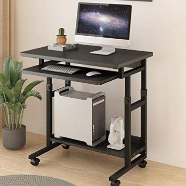 Imagem de Mesa de computador, mesa de computador, mesa de estudo em casa com teclado, móveis de escritório, acessórios para computadores, estações de trabalho de computador (cor: Rosa) (preto)