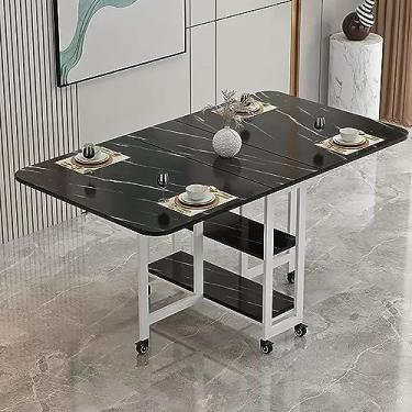Imagem de Mesa de jantar dobrável moderna, mesa de jantar de folhas caídas, mesa de cozinha expansível com 6 rodas, mesa de jantar com economia de espaço, dobrável em 3 formas, para cozinha, quarto, sala de