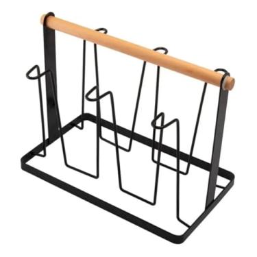 Imagem de Suporte para Copos com Estrutura em Metal e Haste em Madeira, Organizador Decorativo para Cozinha