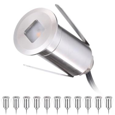 Imagem de LEONLITE Pacote com 12 lâmpadas de LED embutidas de baixa tensão com abertura quadrada plana, luz de escada de paisagem de 2,5 cm 12-24V CA/CC, CRI90 IP67 impermeável, caixa de aço inoxidável, branco
