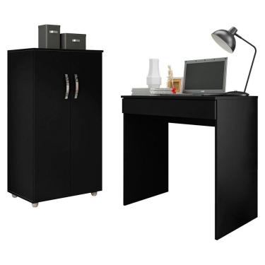 Imagem de Conjunto Home Office Mesa Escrivaninha E Armário Preto