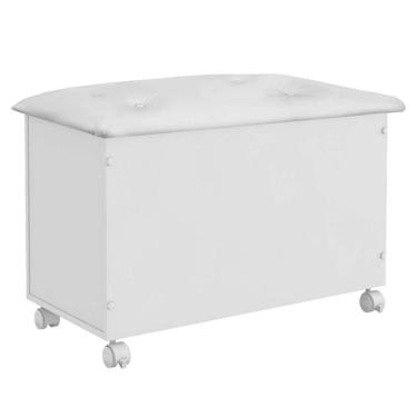 Imagem de Baú Organizador Elô Com Tampo Basculante Estofadado E Rodízios Branco Brilho - Móveis Peroba