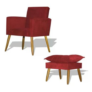 Imagem de Kit Poltrona Decorativa Nina C/Puff Opala Vermelho Vermelho