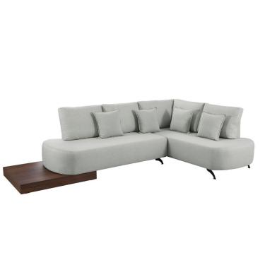 Imagem de Sofá De Canto Nori Curva Le 2,61m Em Linho Com Base Em Madeira Cor Gelo 2322