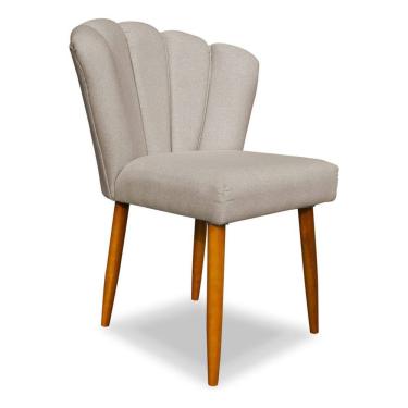 Imagem de Banqueta Cadeira Pétala em Linho cor Palha, ideal para Sala de Estar e Penteadeira