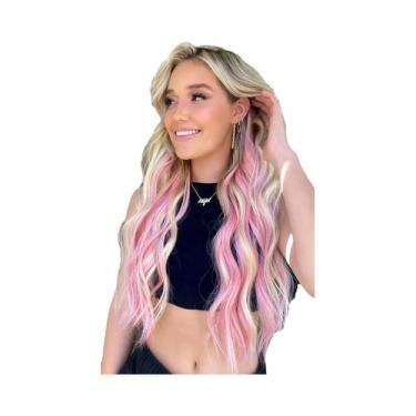 Imagem de Extensões De Cabelo Sintético Rosa De 22 Polegadas Com Clipe, 6 Ou 12 