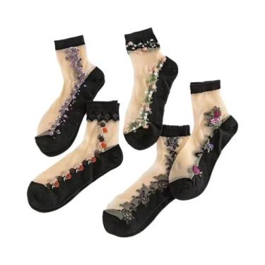 Imagem de Meias Femininas De Seda Gelada De Cano Médio, 5 Pares, Respiráveis, An