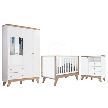 Imagem de Dormitório Infantil Confete Com Guarda Roupa, Cômoda E Berço Branco-jequitibá - Móveis...