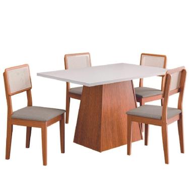 Imagem de Conjunto Sala De Jantar Mesa 1,36m Trento 4 Cadeiras Santiago Dobuê Madeirado Off White