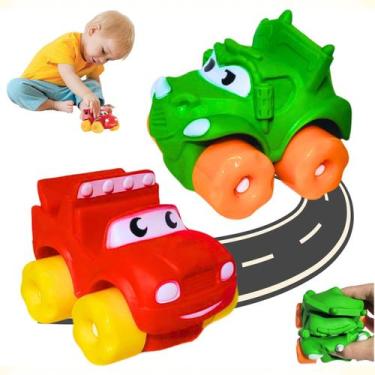Imagem de Brinquedo Bebe kit Com 2 Carrinhos Borracha Vinil Dinossauro Menino Ed