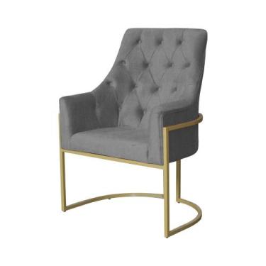 Imagem de Poltrona Decorativa Vick Suede Cinza Base Dourada Ms Decor - Mansão De