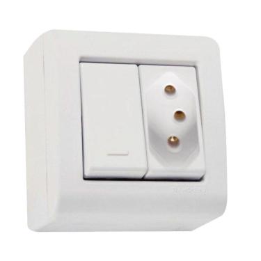 Imagem de Conjunto Caixa 1 Interruptor Simples250v/ 10a + 1 Tomada 2p + T250v/ 20a - Tramontina