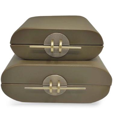 Imagem de Conjunto 2 Caixas Decorativas em Couro Sintético Verde AL0065 BTC