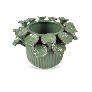 Imagem de Vaso Decorativo Flores em Cerâmica Verde 12cm ZQ0079 BTC