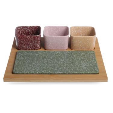 Imagem de Conjunto 3 Petisqueiras Bowls em Porcelana Estilo Granito com Tábuas LH0078 BTC