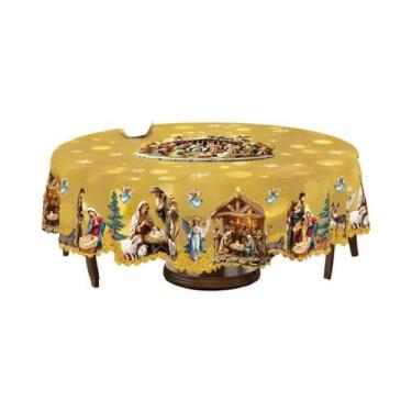 Imagem de Toalha De Mesa Estampada Em Dourado Feliz Natal Estilo Retrô Fazenda C