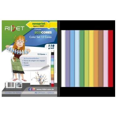 Imagem de Bloco Color Set Ecocores Ridet A-4 c/12 cores 110 grs 24Fls 010001