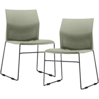 Imagem de Kit 02 Cadeiras Empilhável Fixa Link F02 Base Aço Preta Verde - Lyam D