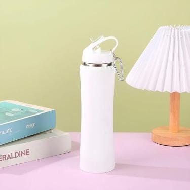 Imagem de Garrafa Térmica De Bico Canudo Chaveiro 750ml Aço Inox branco