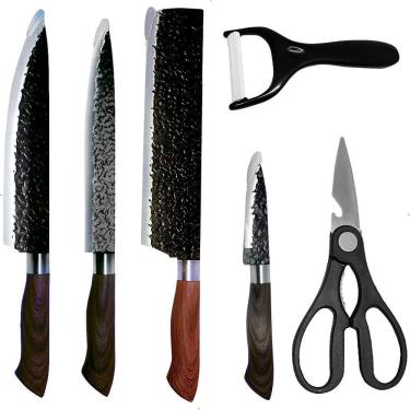 Imagem de Conjunto Facas Utensílios 6 Peças Aço Inox Preto Craquelado