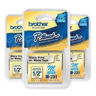 Imagem de Fita Para Rotulador 12mm Brother Pack Com 03 Fitas M231 Preto/branco M231m3