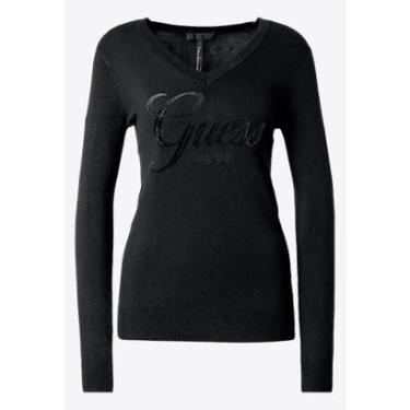 Imagem de Suéter de Tricot Guess Dec V Bordado E Hot Fix Preto-Feminino