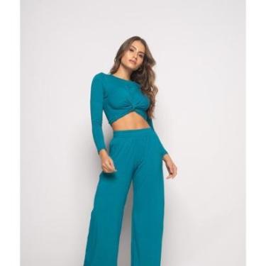 Imagem de Conjunto Salvatore Fashion Cropped Nó Wide Leg Manga Longa Malha Feminino-Feminino