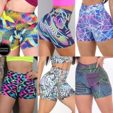 Imagem de 2 Shorts Academia Suplex Feminino Bermudinha Estampada Cós alto - Roud