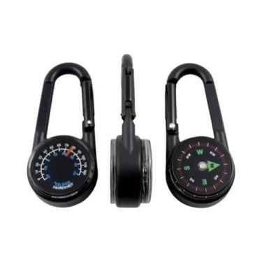 Imagem de Bússola De Metal Dupla Face Com Termômetro E Clipe Carabiner Para Ativ