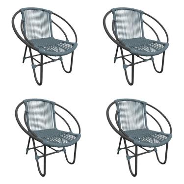 Imagem de Kit 4 Cadeiras Decorativa Julia Em Corda Náutica E Base Em Alumínio Preta- Cinza