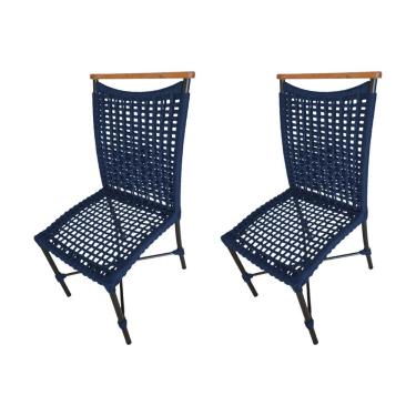Imagem de Kit 2 Cadeiras Anne Corda Náutica Detalhe Em Madeira Base Alumínio Preto-azul Marinho