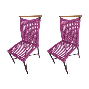 Imagem de Kit 2 Cadeiras Anne Corda Náutica Detalhe Em Madeira Base Alumínio Preto-rosa