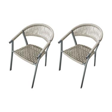 Imagem de Kit 2 Cadeiras Decorativa Joana Em Corda Náutica E Base Em Alumínio Cinza-areia