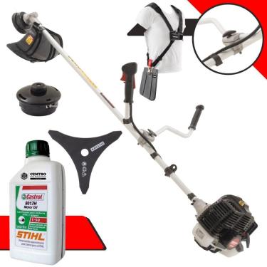 Imagem de Roçadeira À Gasolina Kawashima KW43-LE 2T 43cc 1,7HP Modelo Completo C/ Lâmina, Carretel e Cinto de Sustentação Duplo + ÓLEO CASTROL STIHL 2T