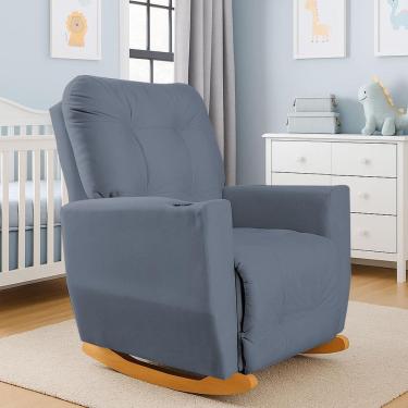 Imagem de Poltrona de Amamentação Balanço Suede Antonella Puff Cinza