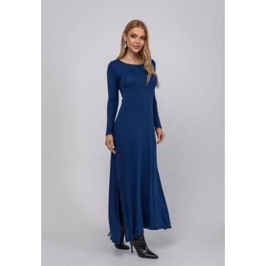 Imagem de Vestido Longo Manga Longa Malha Azul Salvatore, P