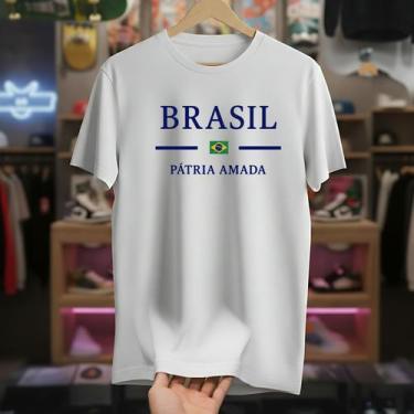Imagem de Camiseta Masculina Brasil Torcedor Algodão Premium Camisa Branca Costu