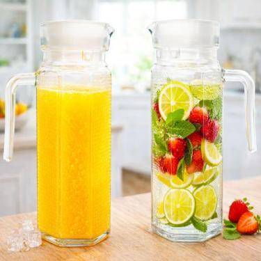 Imagem de Kit 2 Jarra Vidro Textura 1,1L Tampa Alça Garrafa Bebida - EINSTOK