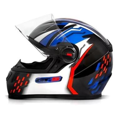 Imagem de Capacete Fechado FW3 GT5 com Viseira e Narigueira, Preto/Azul/Branco, 