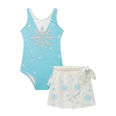 Imagem de Maiô Infantil Princesas UV50 Conjunto Praia Com Saia, Azul, 12 anos