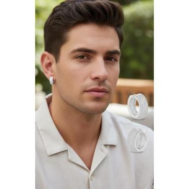 Imagem de 2x Brinco Argola Masculino Prata 925 Cravejada Zircônia - Congratulati