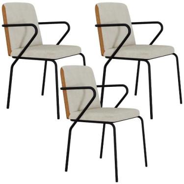 Imagem de Kit 03 Cadeiras Estofada Para Sala de Jantar com Braço Loft Preto C01 