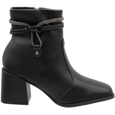 Imagem de Bota Moleca Cano Médio Napa Berlim Strass Feminino, Preto, 36