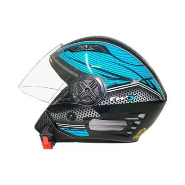 Imagem de Capacete Moto Aberto X Open Colorido Viseira Cristal Preto/Azul Inmetr